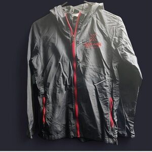 Red and Black Windbreaker with Hood and Elastic Cuffs